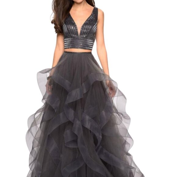 La Femme Dresses & Skirts - NWT La Femme 27445SC Tulle Prom Dress Charcoal Size 14